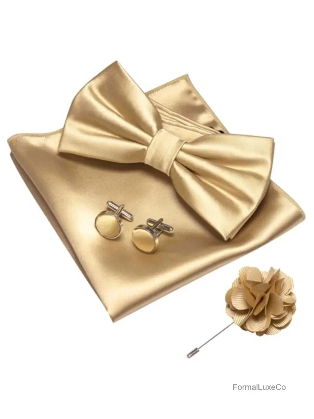 Men's Pre-tied Bow Tie Set with Pocket Square, Cufflinks & Lapel Pin, Silk Blend
